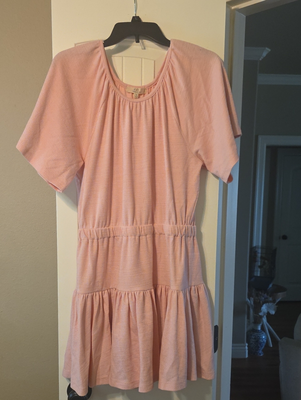 Chelsea & Violet Light Pink Tiered Short-Sleeve Dress